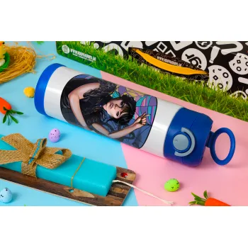 Wednesday dance, Πασχαλινή Λαμπάδα με Παιδικό παγούρι θερμό, ανοξείδωτο, με καλαμάκι ασφαλείας, ΜΠΛΕ (500ml)