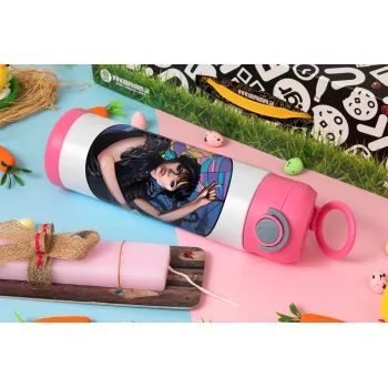 Wednesday dance, Easter candle, Childrens hot water bottle, stainless steel, with safety straw, PINK (500ml)