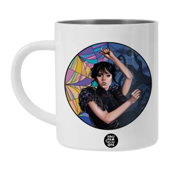 Wednesday dance, Λευκή Ανοξείδωτη Μεταλλική Κούπα 450ml - Διπλού Τοιχώματος 