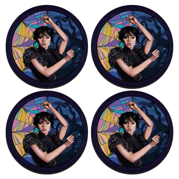 Wednesday dance, SET of 4 round wooden coasters (9cm)