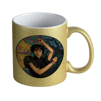 Wednesday dance, Κούπα Χρυσή Glitter που γυαλίζει, κεραμική, 330ml