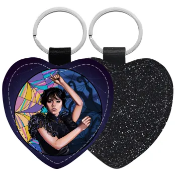 Wednesday dance, Μπρελόκ PU δερμάτινο glitter καρδιά ΜΑΥΡΟ