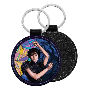 Wednesday dance, Μπρελόκ Δερματίνη, στρογγυλό ΜΑΥΡΟ (5cm)