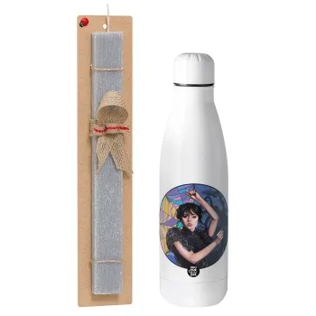Wednesday dance, Easter Set, metallic stainless thermos bottle (500ml) & scented flat Easter candle (30cm) (GRAY)