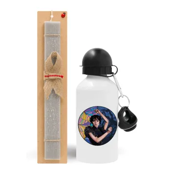 Wednesday dance, Easter Set, metallic aluminum water bottle (500ml) & aromatic flat Easter candle (30cm) (GRAY)