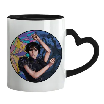 Wednesday dance, Mug heart black handle, ceramic, 330ml