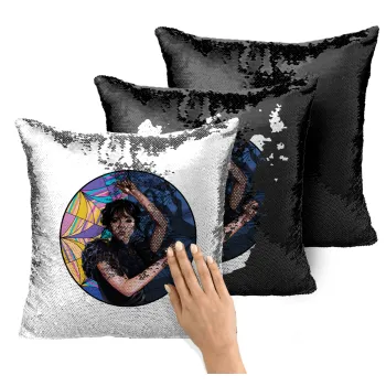 Wednesday dance, Μαξιλάρι καναπέ Μαγικό Μαύρο με πούλιες 40x40cm περιέχεται το γέμισμα