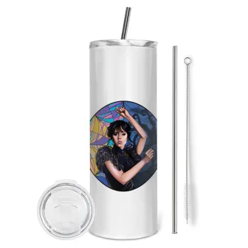 Wednesday dance, Tumbler stainless steel 600ml, with metal straw & cleaning brush