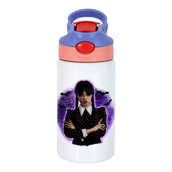 Wednesday moonlight, Children's hot water bottle, stainless steel, with safety straw, pink/purple (350ml)