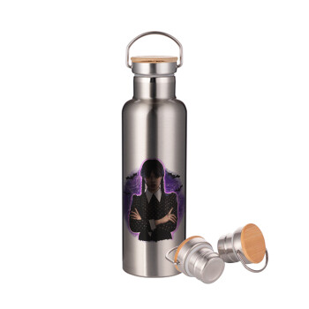 Wednesday moonlight, Stainless steel Silver with wooden lid (bamboo), double wall, 750ml