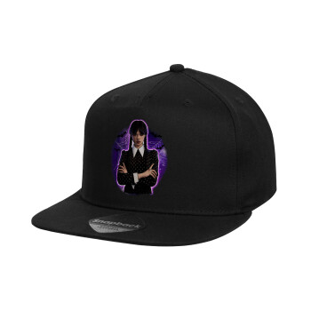 Wednesday moonlight, Καπέλο παιδικό Flat Snapback, Μαύρο (100% ΒΑΜΒΑΚΕΡΟ, ΠΑΙΔΙΚΟ, UNISEX, ONE SIZE)