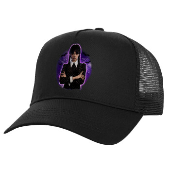 Wednesday moonlight, Structured Trucker Adult Hat, with Mesh, Black (100% COTTON, ADULT, UNISEX, ONE SIZE)