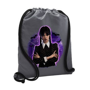 Wednesday moonlight, Τσάντα πλάτης πουγκί GYMBAG ΓΚΡΙ, με τσέπη (40x48cm) & χονδρά κορδόνια