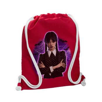 Wednesday moonlight, Τσάντα πλάτης πουγκί GYMBAG Κόκκινη, με τσέπη (40x48cm) & χονδρά κορδόνια