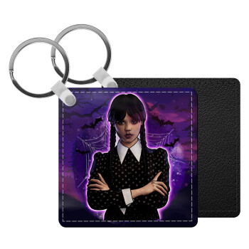 Wednesday moonlight, Μπρελόκ Δερματίνη, τετράγωνο ΜΑΥΡΟ (5x5cm)