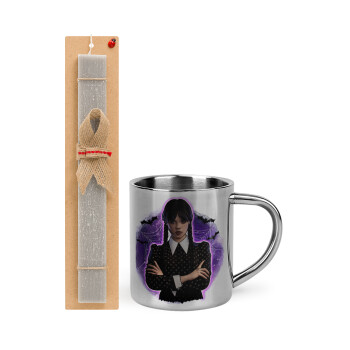 Wednesday moonlight, Easter Set, metallic thermal cup (300ml) & Easter aromatic flat candle (30cm) (GRAY)