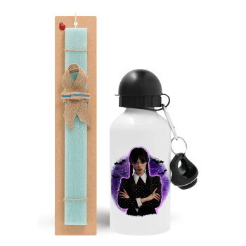 Wednesday moonlight, Easter Set, metallic aluminum water bottle (500ml) & scented flat candle (30cm) (TURQUOISE)