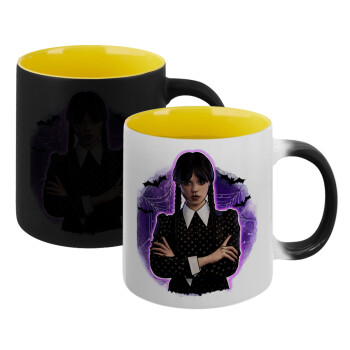 Wednesday moonlight, Κούπα Μαγική εσωτερικό κίτρινη, κεραμική 330ml που αλλάζει χρώμα με το ζεστό ρόφημα