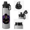 Metallic water bottle with safety cap, 850ml aluminum