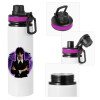 Metallic water bottle with safety lid, 850ml aluminum