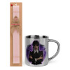 Easter Set, metallic thermal cup (300ml) & aromatic flat Easter candle (30cm) (PINK)