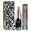 Easter Set, metallic stainless thermos flask (500ml) & scented flat Easter candle (30cm) (GRAY)