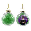 Transparent Christmas tree ball ornament with green filling 8cm