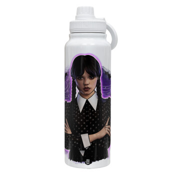 Wednesday moonlight, 1L Stainless Steel Thermal Bottle with Phone Holder & Double Wall Insulation