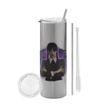 Wednesday moonlight, Tumbler stainless steel Silver 600ml, with metal straw & cleaning brush