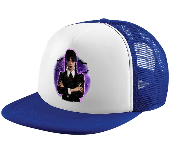 Wednesday moonlight — Adult Soft Trucker Hat with Blue/White Mesh (POLYESTER, ADULT, UNISEX, ONE SIZE)
