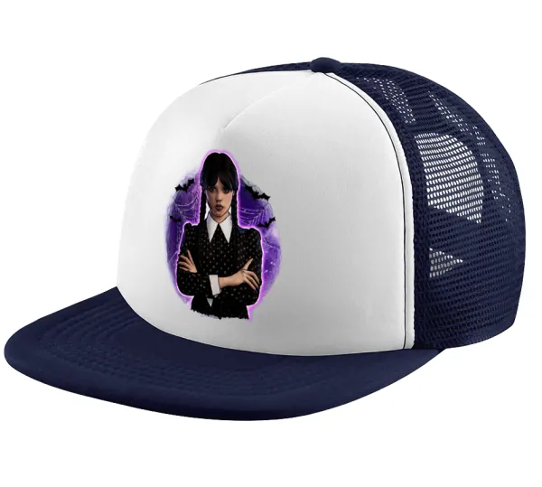 Wednesday moonlight — Adult Soft Trucker Hat with Dark Blue/White Mesh (POLYESTER, ADULT, UNISEX, ONE SIZE)