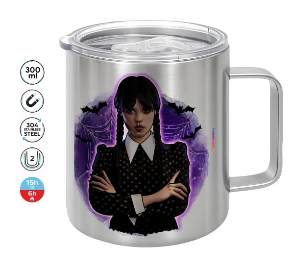 Wednesday moonlight — Double-walled stainless steel mug 300ml with temperature-retaining lid