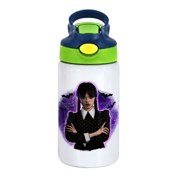 Wednesday moonlight, Παιδικό παγούρι θερμό, ανοξείδωτο, με καλαμάκι ασφαλείας, πράσινο/μπλε (350ml)