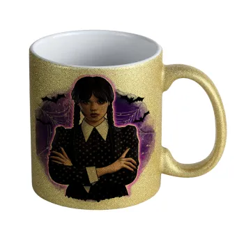 Wednesday moonlight, Κούπα Χρυσή Glitter που γυαλίζει, κεραμική, 330ml