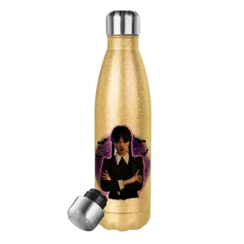 Wednesday moonlight, Glitter gold stainless steel thermos bottle, double-walled, 500ml