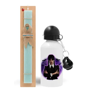 Wednesday moonlight, Πασχαλινή Λαμπάδα με παγούρι μεταλλικό αλουμινίου (500ml) & λαμπάδα αρωματική πλακέ (30cm) (ΤΙΡΚΟΥΑΖ)