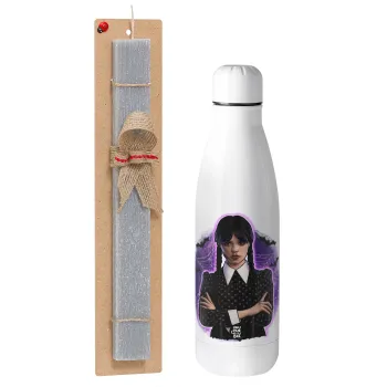 Wednesday moonlight, Easter Set, metallic stainless thermos bottle (500ml) & scented flat Easter candle (30cm) (GRAY)