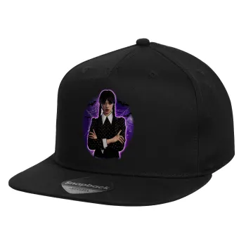 Wednesday moonlight, Καπέλο παιδικό Flat Snapback, Μαύρο (100% ΒΑΜΒΑΚΕΡΟ, ΠΑΙΔΙΚΟ, UNISEX, ONE SIZE)