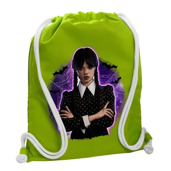 Wednesday moonlight, Τσάντα πλάτης πουγκί GYMBAG LIME GREEN, με τσέπη (40x48cm) & χονδρά κορδόνια