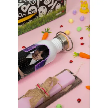 Wednesday moonlight, Πασχαλινή Λαμπάδα με παγούρι μεταλλικό (620ml, stainless steel) & κερί αρωματικό πλακέ (30cm) (ΡΟΖ)