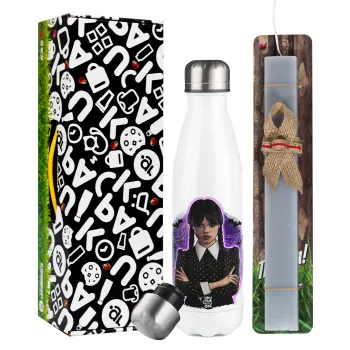 Wednesday moonlight, Easter candle, metallic white thermos bottle (500ml) & aromatic flat candle (30cm) (GRAY)
