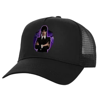 Wednesday moonlight, Structured Trucker Adult Hat, with Mesh, Black (100% COTTON, ADULT, UNISEX, ONE SIZE)