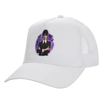 Wednesday moonlight, Καπέλο Ενηλίκων Structured Trucker, με Δίχτυ, ΛΕΥΚΟ (100% ΒΑΜΒΑΚΕΡΟ, ΕΝΗΛΙΚΩΝ, UNISEX, ONE SIZE)