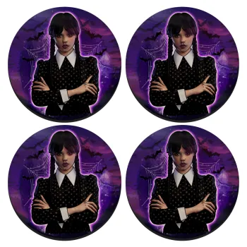 Wednesday moonlight, SET of 4 round wooden coasters (9cm)