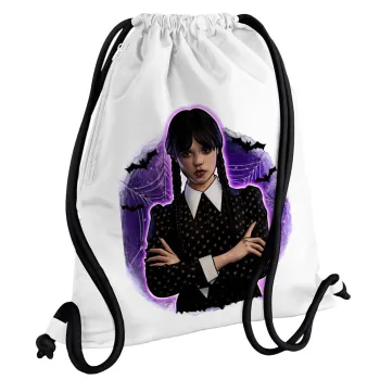 Wednesday moonlight, Backpack pouch GYMBAG white, with pocket (40x48cm) & thick cords