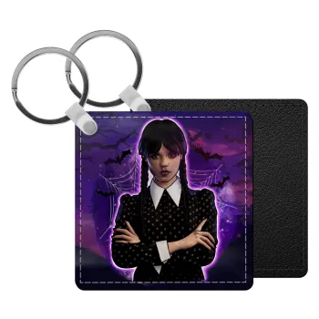 Wednesday moonlight, Μπρελόκ Δερματίνη, τετράγωνο ΜΑΥΡΟ (5x5cm)