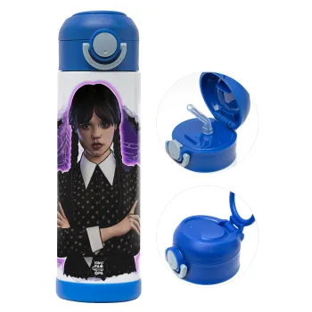 Wednesday moonlight, Children's hot water bottle, stainless steel, with safety straw, BLUE (500ml)