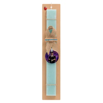 Wednesday moonlight, Easter Set, wooden keychain & aromatic flat Easter candle (30cm) (TURQUOISE)