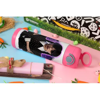 Wednesday moonlight, Πασχαλινή Λαμπάδα με Παιδικό παγούρι θερμό, ανοξείδωτο, με καλαμάκι ασφαλείας, ΡΟΖ (500ml)