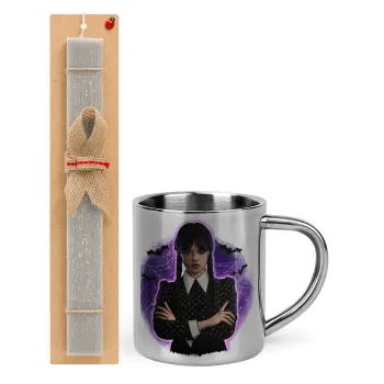 Wednesday moonlight, Πασχαλινή Λαμπάδα με μεταλλική κούπα θερμό (300ml) & κερί αρωματικό πλακέ (30cm) (ΓΚΡΙ)